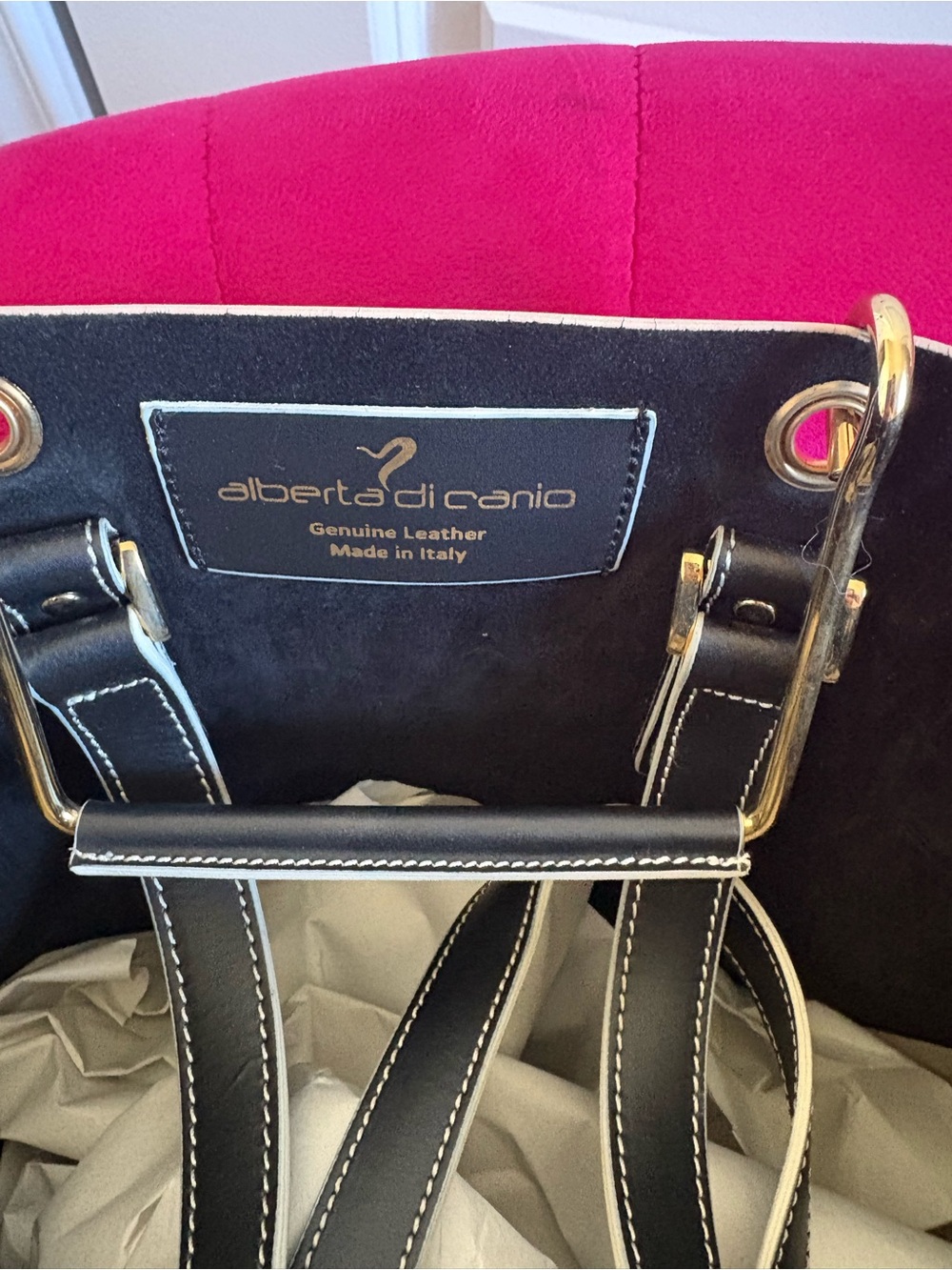 Alberta Di Canio Black Leather Tote with Gold Hardware - Picture 3 of 5